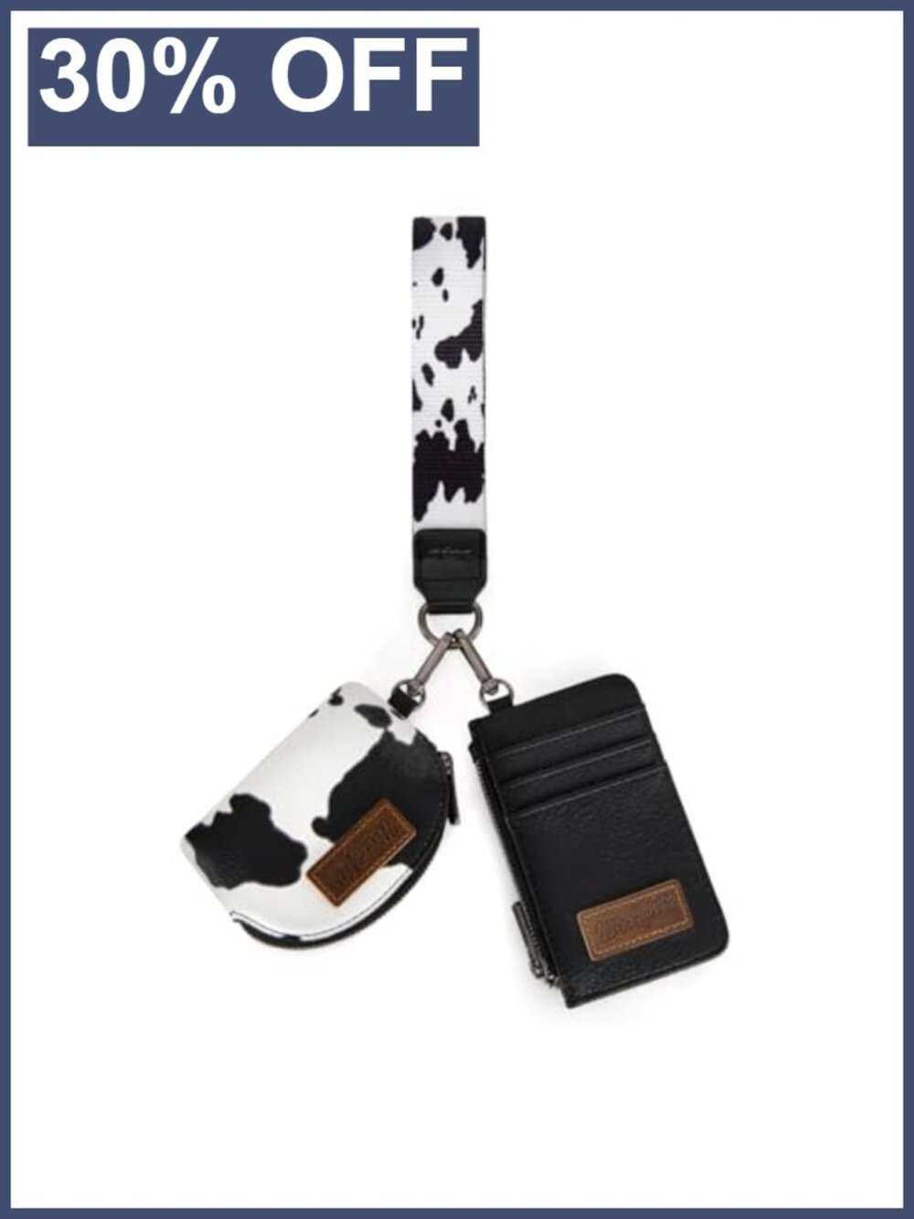 Western Dual Pouch Wristlet Keychain Card Holder Wallet Cow Print